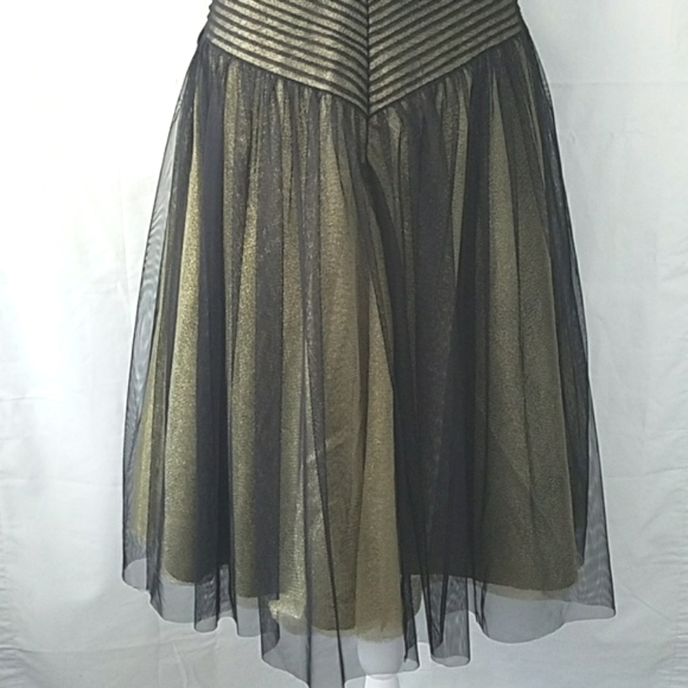 BCBG Max Azria tule over gold dress sz. 8 couture - Picture 3 of 5
